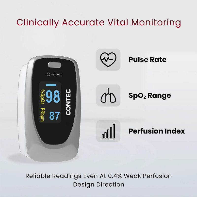 CONTEC CMS-50D1 Fingertip Pulse Oximeter – SpO₂, Pulse Rate & PI Monitor Pulse Oximeter (Grey)