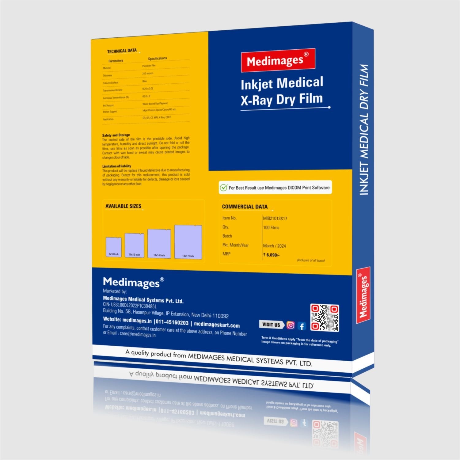 Blue Inkjet Xray Film | Size 8"×10" | Qty. 100 Films Secondary image