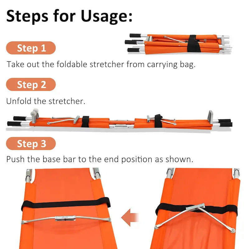Nylon Foldable Stretcher For Emergency Hospital Use | Waterproof Stretcher With Safety Belt | Transport Stretcher With Wheels - Made In India,Standard,Orange